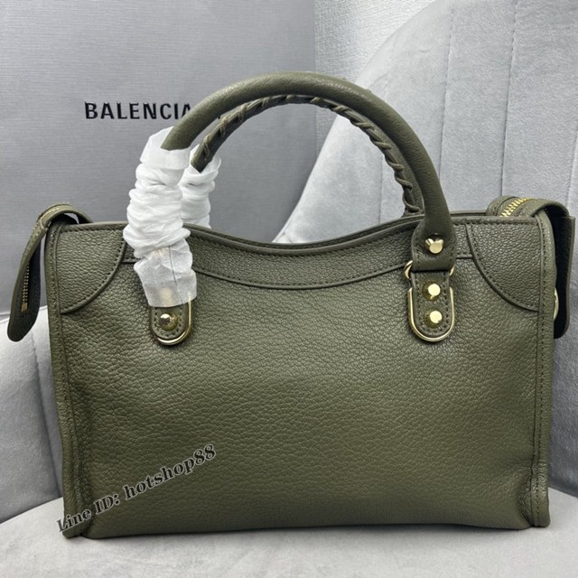 Balenciaga專櫃爆款金錠橄欖綠色義大利進口山羊皮中號機車包 巴黎世家原單經典手提機車包 fyj1763